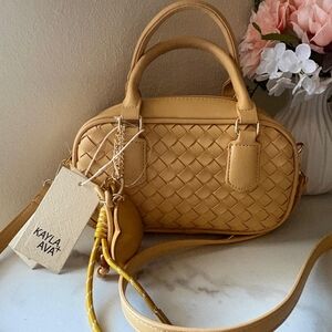 ​Bottega Vibe Kayla+Ava Yellow Woven Mini Satchel Crossbody with Heart Charm NWT